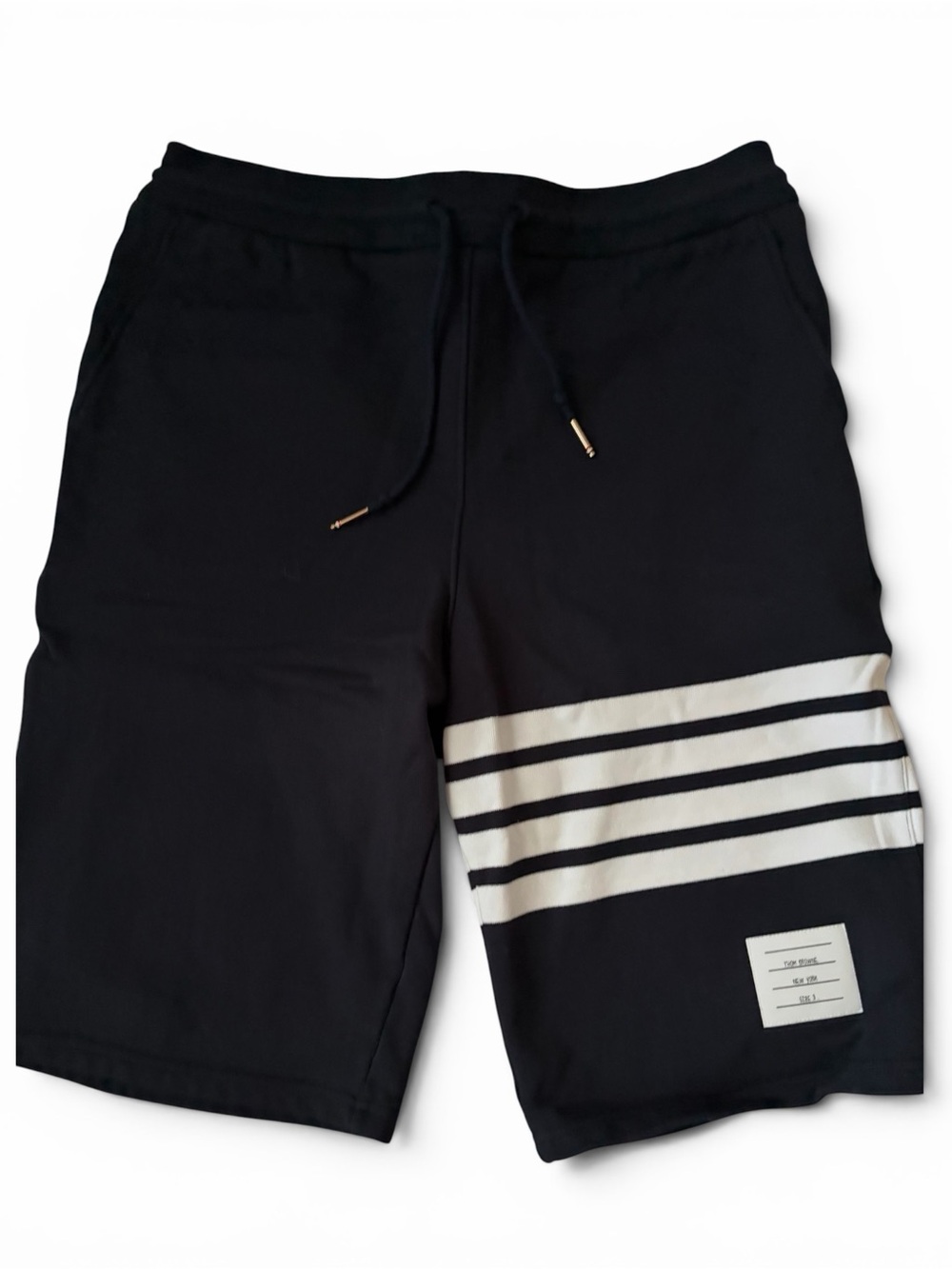 Thom Browne Men's Navy Four Bar Sweat shorts. - Picture 3 of 11